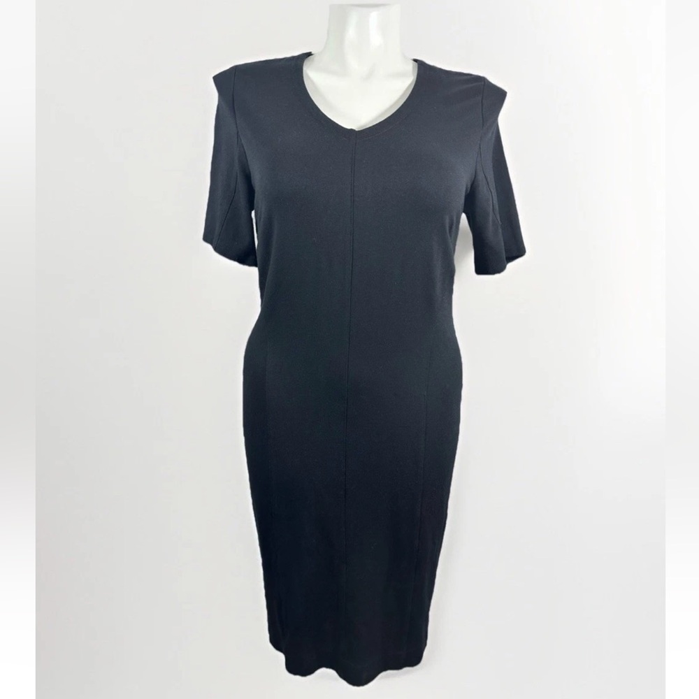 CABI Claire Black Short Sleeve V-Neck Sheath Dress Sz 14 Style 3101  Back Zip